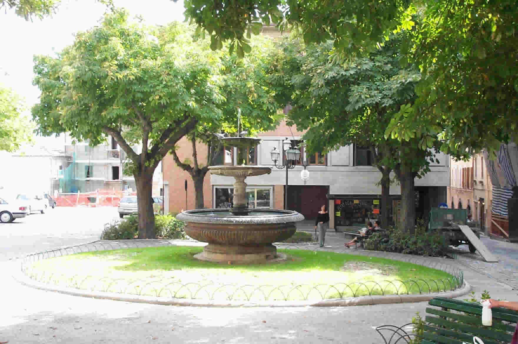 Town square with little park